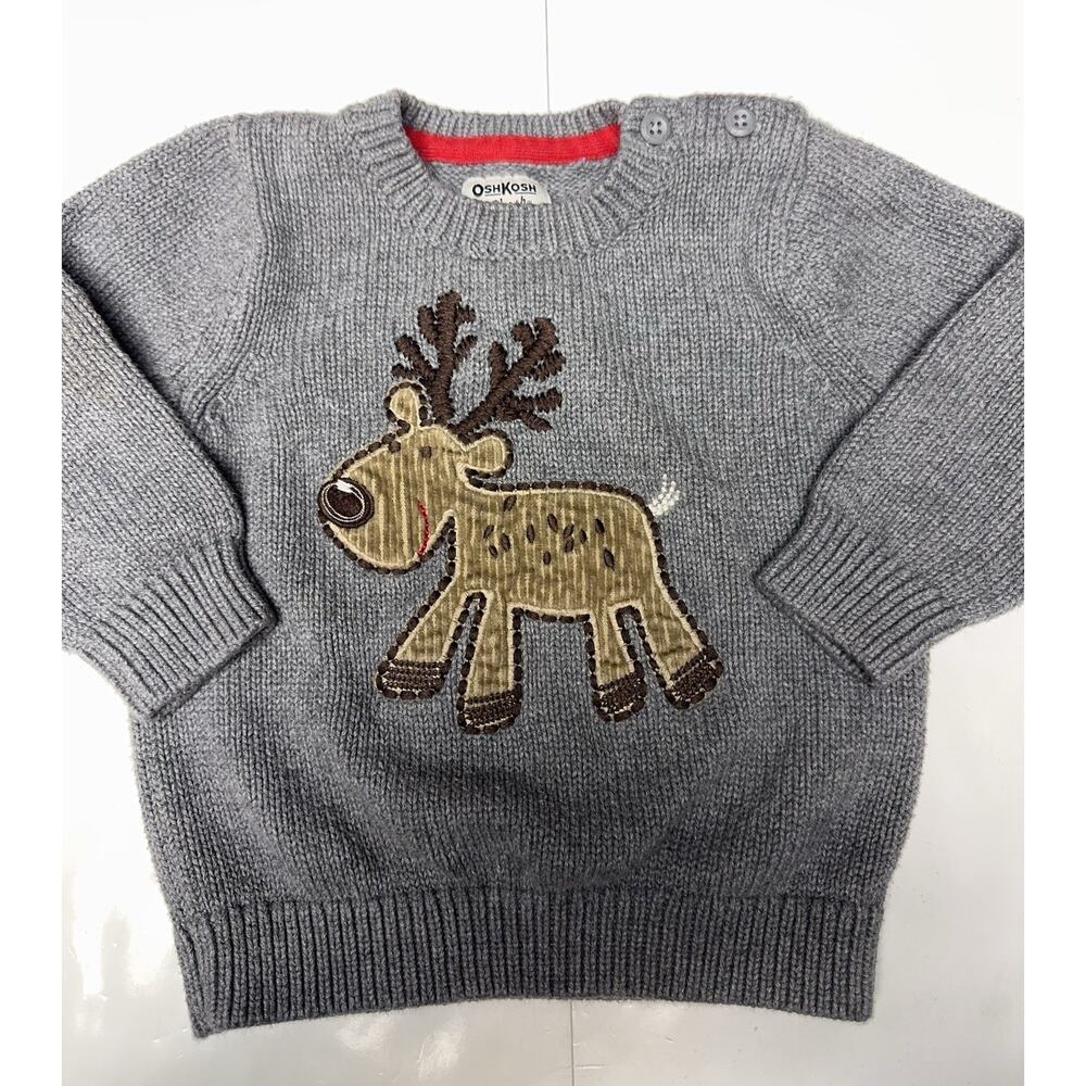 OshKosh B’gosh Toddler Moose‎ Sweater 18M Gray Knit Cotton Pullover